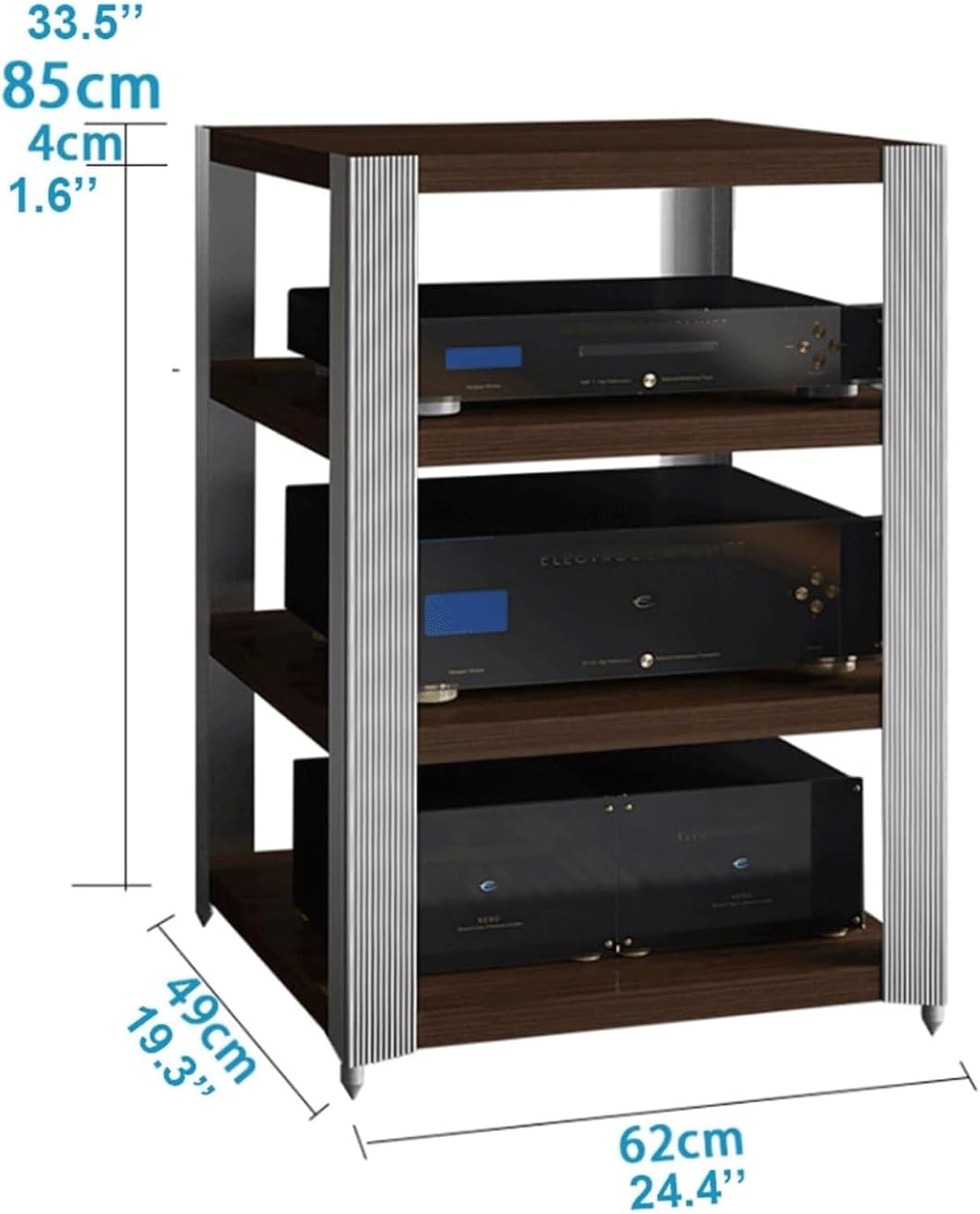 Audio Rack 2/3 Tier Stereo Rack Audio Equipment Rack Audio Stereo Shelf Wooden Open with Stainless Steel Feet Audio-Video Shelving(62x49x85cm)