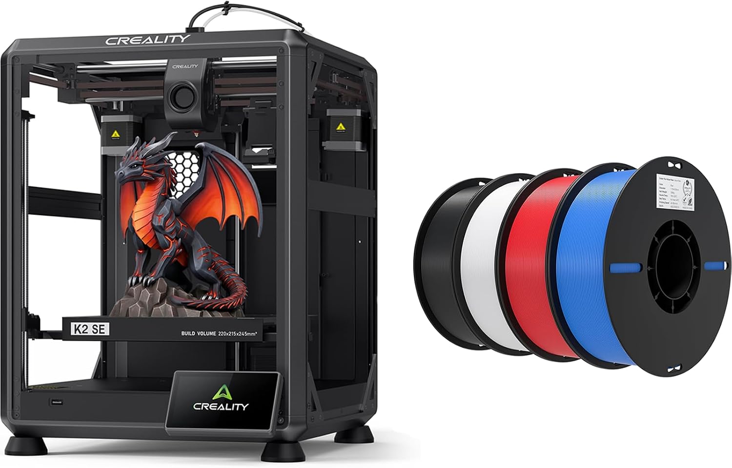 Creality K2 SE 3D Printer Bundle with PLA Filament 1.75mm 4 Packs（1 Black+1 White+1 Red+1 Blue）