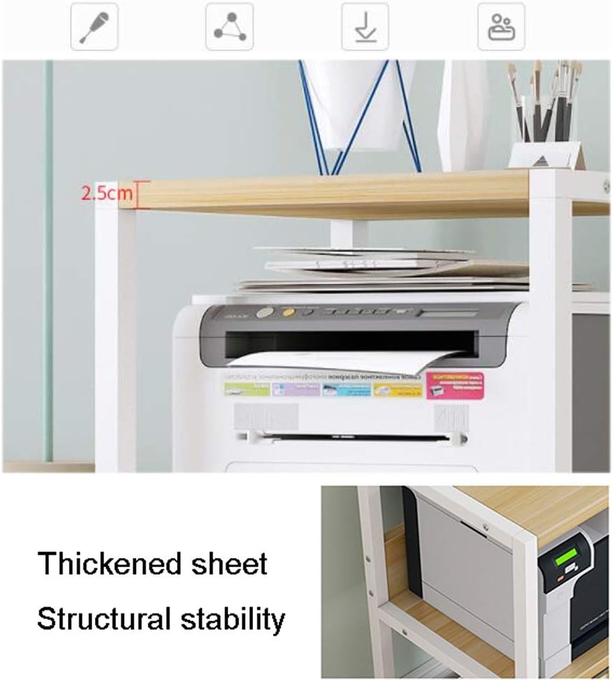 Mobile Printer Stand with Paper Organizer 4 Swivel Wheels Printer Table Cart for 3D Printer and Media Storage