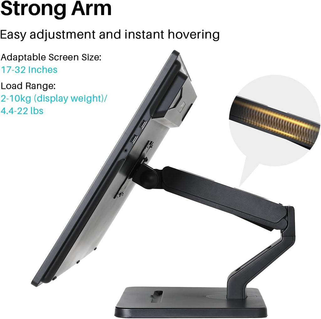 HUION Stand, Single Monitor Arm for 17-32 inch Screens, Holds up to 22 lbs, Adjustable Monitor Mount with Gas Spring Full Motion, VESA 75x75 & 100x100mm