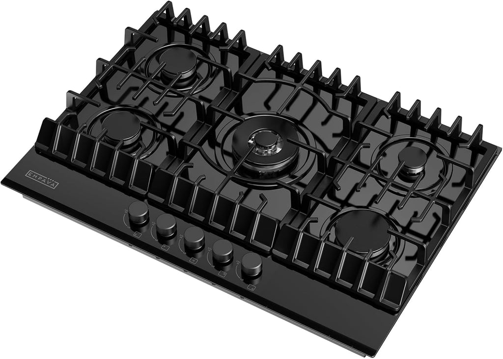 Empava 30 Inch Gas Cooktop LPG/NG Convertible with 5 Italy SABAF Burners Tempered Glass in Black