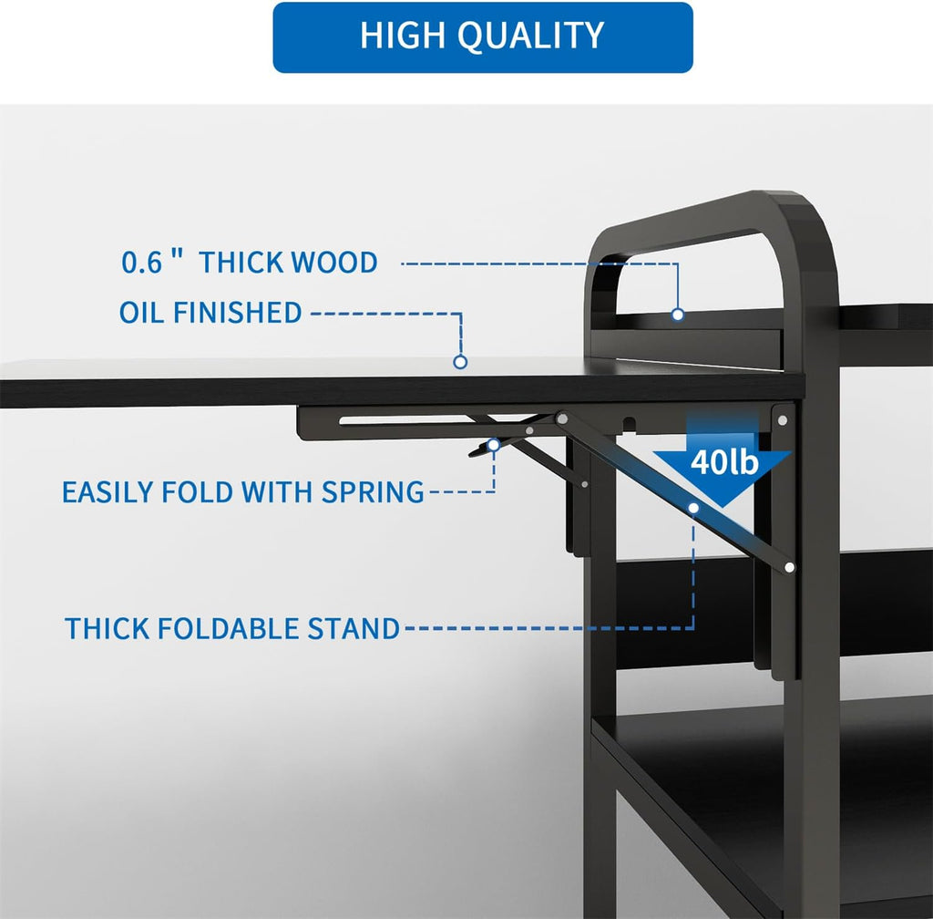 PUNCIA 3 Tier Foldable Movable DIY Heat Transfer Press Machine Stands 20'' Heavy Duty Rolling Workbench with Folding Working Table for Sublimation Transfer Machine Metal Shelf Storage Organization