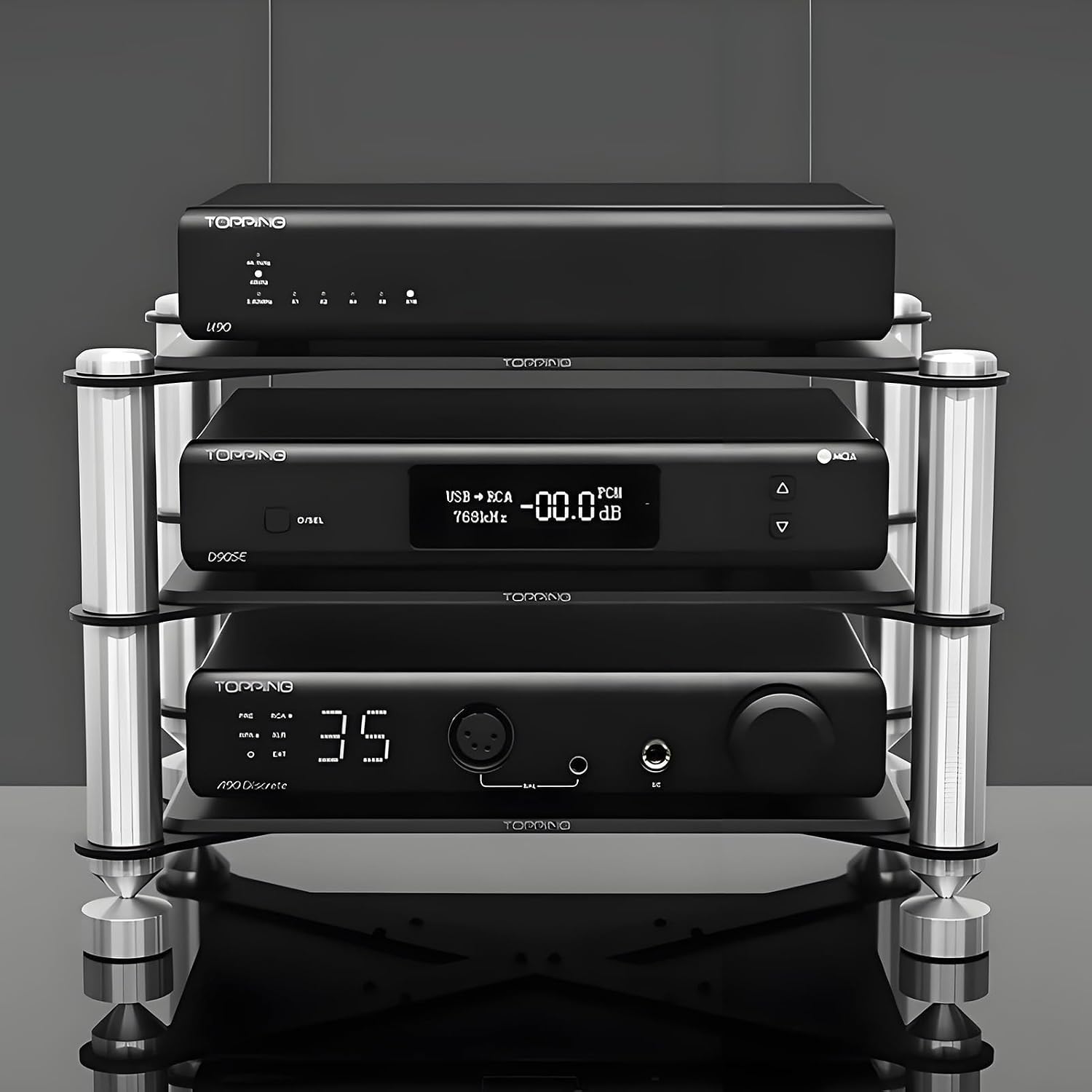 Aluminum Audio Rack, Open Storage Shelf, Mini HiFi Media Stand, Floor-Standing TV Stand, Small Media Storage Cabinet for HiFi Audio Equipment DAC Amplifier Amp