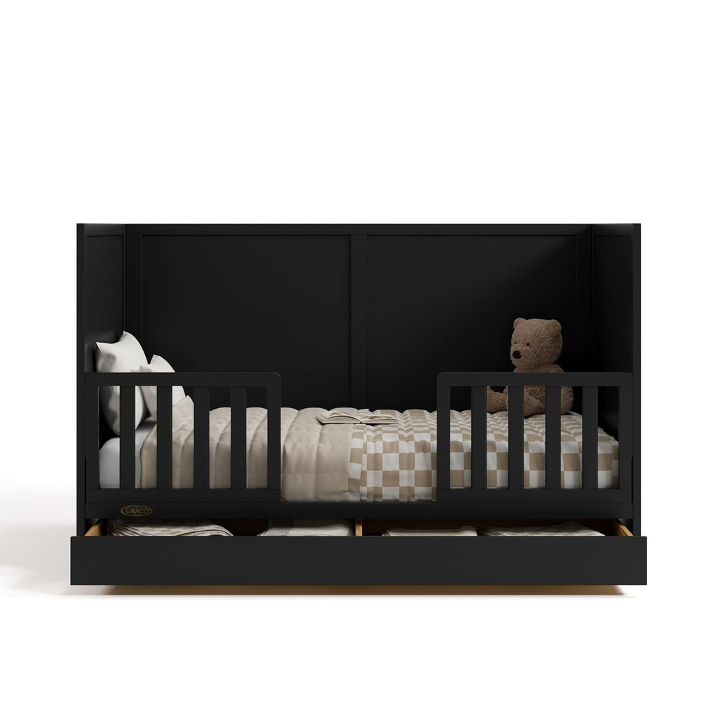 Graco Theo 3-in-1 Convertible Crib with Storage Drawer – GREENGUARD Gold Certified Baby Crib Crafted from Wood, Converts to Toddler Bed, Daybed, and Full-Size Bed (Black)