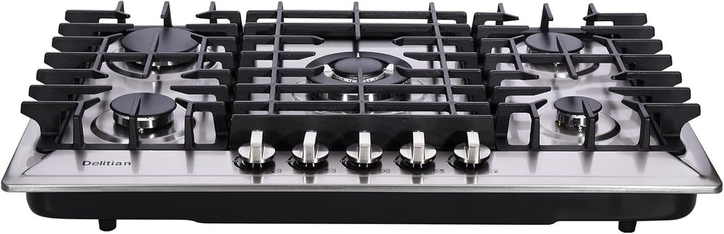 30 Inch Gas Cooktop Built-in 5 Burners Stainless Steel Gas Stovetop LPG/NG Convertible Dual Fuel Gas Hob DT5703