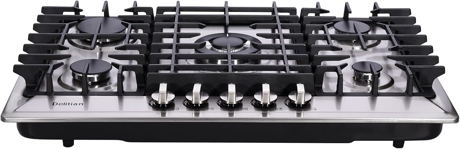 30 Inch Gas Cooktop Built-in 5 Burners Stainless Steel Gas Stovetop LPG/NG Convertible Dual Fuel Gas Hob DT5703
