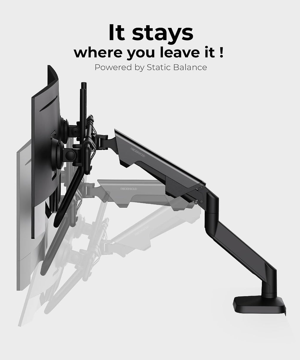 Modernsolid Dual Monitor Arm Desk Mount with Gas Spring, Fits 17–32 inches Screens up to 33 lbs, VESA 75x75/100x100, Crossbar Handle for Easy Adjustment, Black