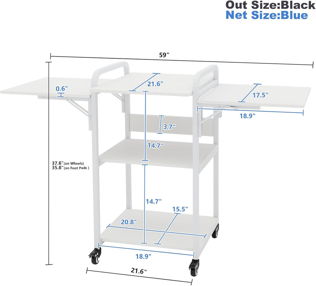 PUNCIA 3 Tier Movable Heat Press Table Foldable Heat Transfer Machine Stand Heavy Duty Rolling Workbench with Folding Table for DIY Sublimation Transfer Machine Metal Shelf Storage Organization