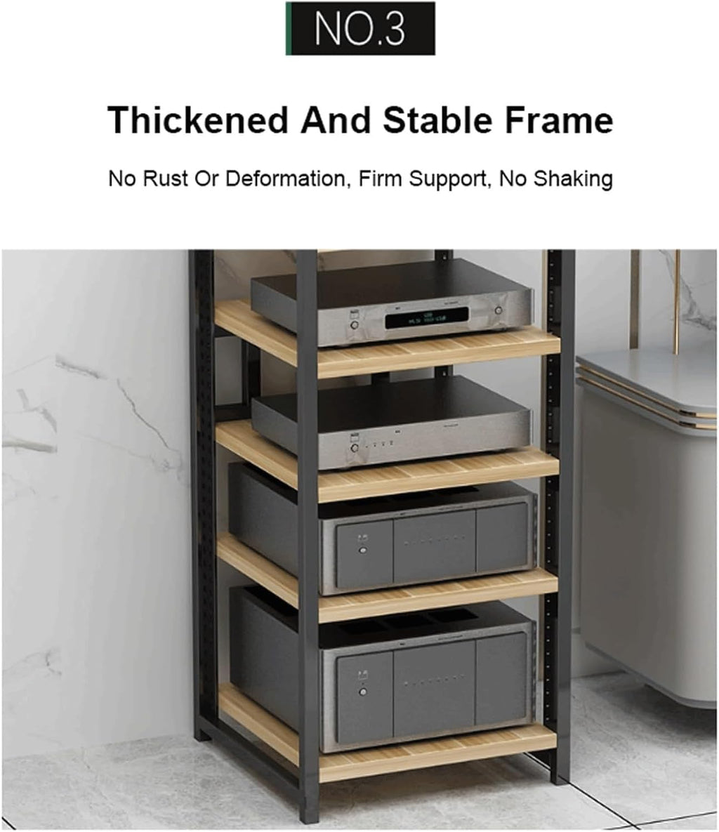 Audio Rack 3/4/5/6 Tier Stereo Rack Audio Equipment Rack Audio Open Rack Cabinet Wooden with Adjustable Shelves AV Stand Waterproof(Nero,4 Tier)