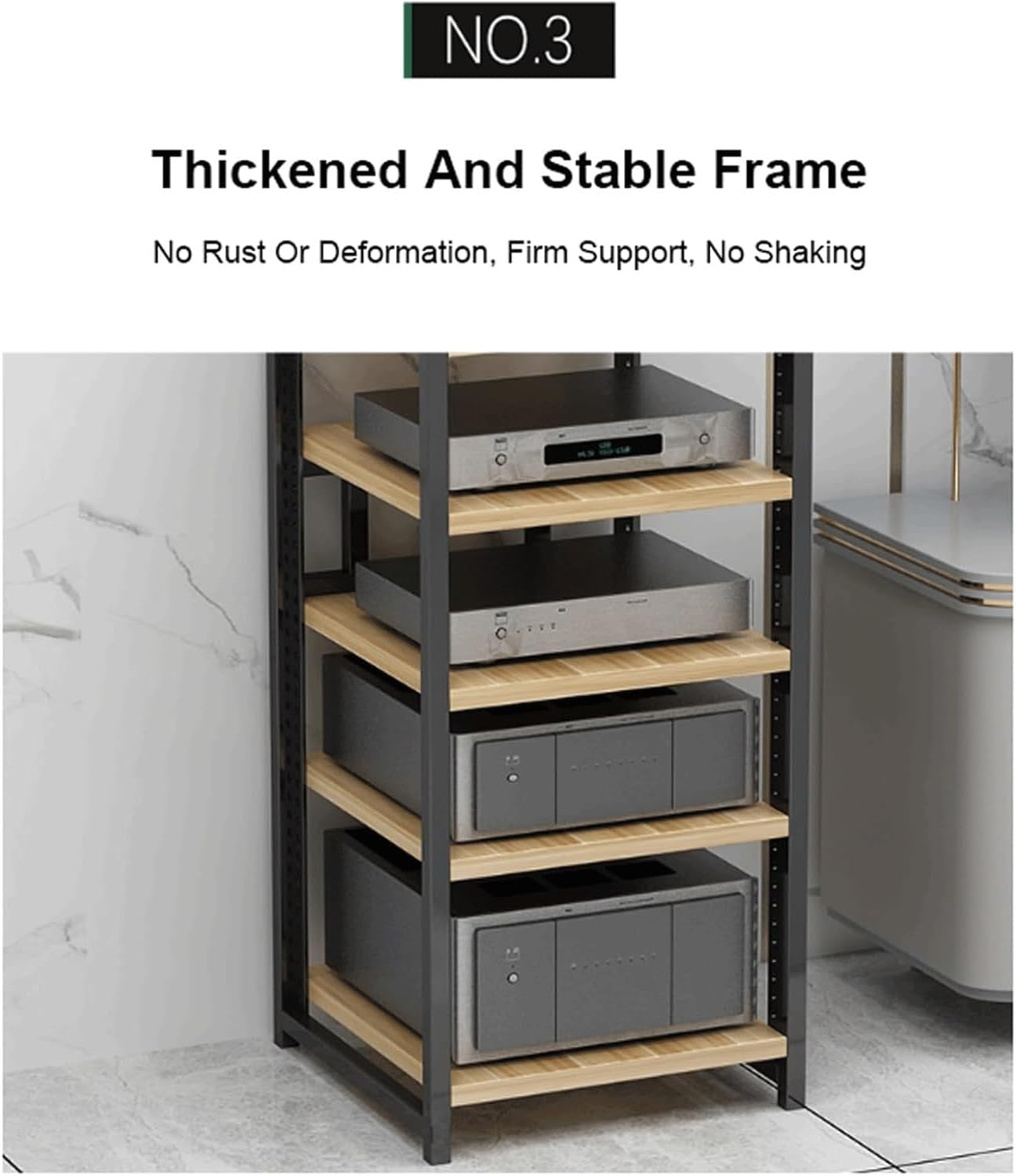 Audio Rack 3/4/5/6 Tier Stereo Rack Audio Equipment Rack Audio Open Rack Cabinet Wooden with Adjustable Shelves AV Stand Waterproof(Nero,4 Tier)
