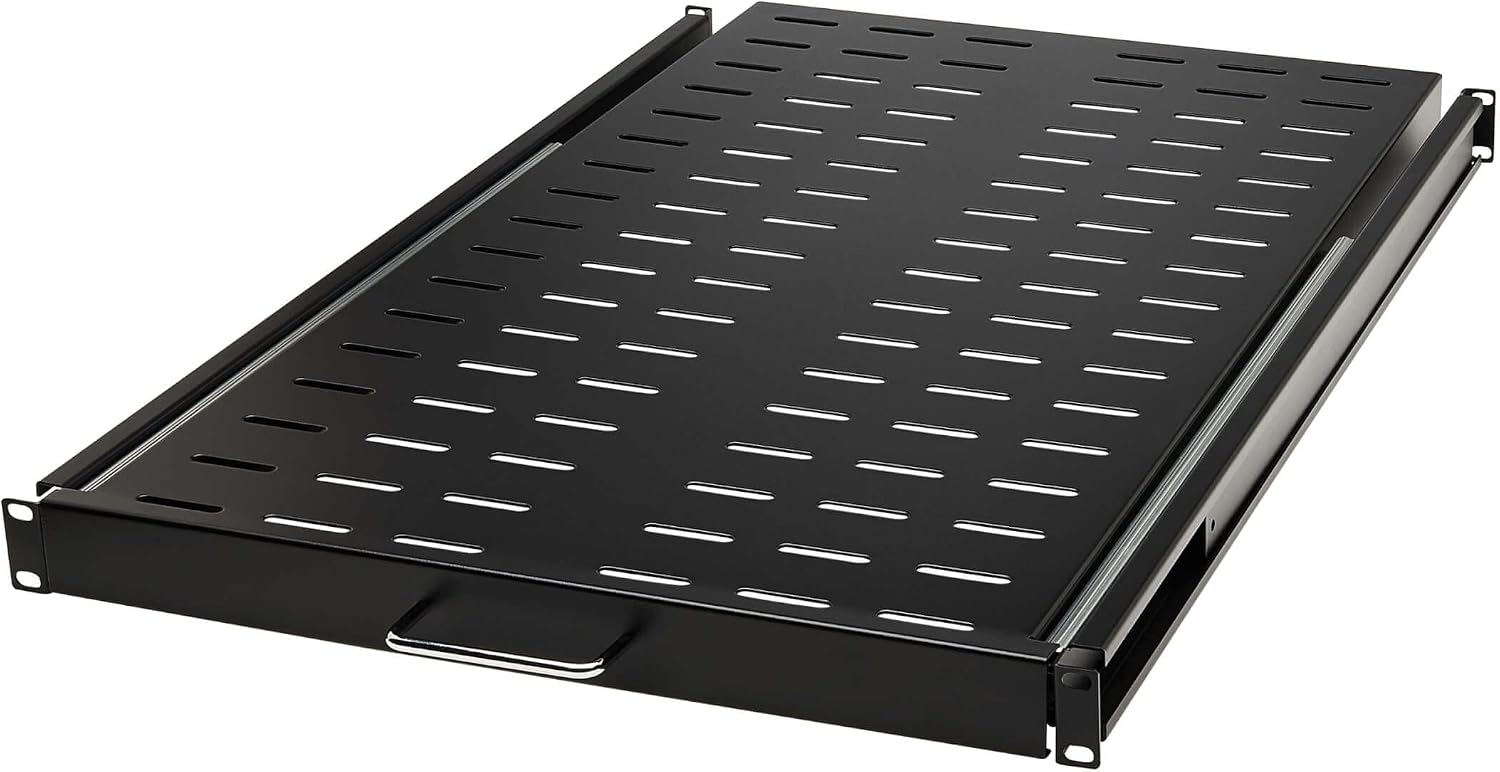 Tripp Lite 1U Sliding Steel Server Rack Enclosure Shelf, Vented Airflow Design, Mount Hardware Included, 28.3 inch Depth, 50 lb / 23 Kg Capacity, 5-Year Warranty (SRSHELF4PSLVENT)