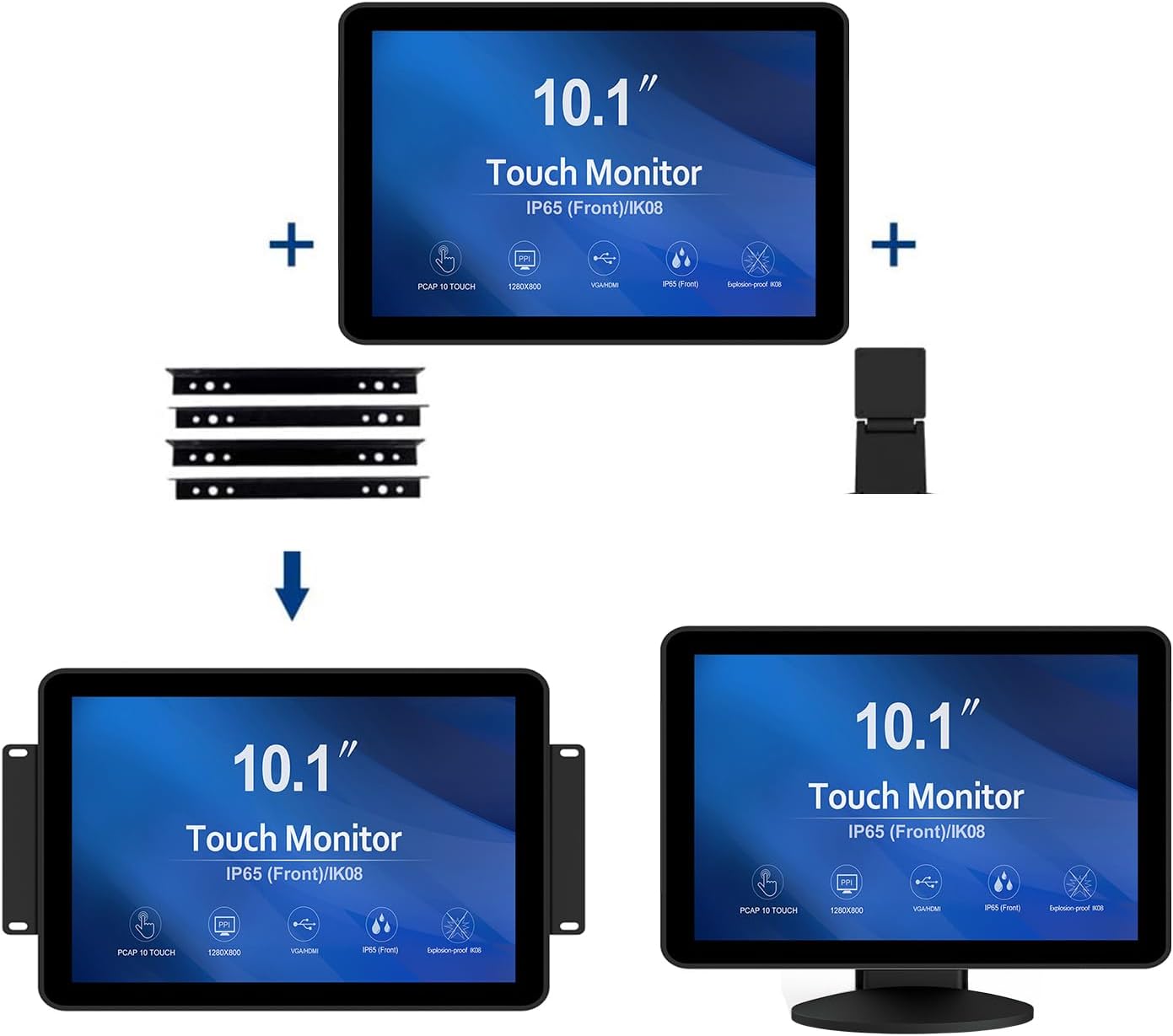 GreenTouch 10.1 inch 10 Points Front Waterproof Industrial Open Frame PCAP Touch Screen LCD Display Monitor 1280x800 Black