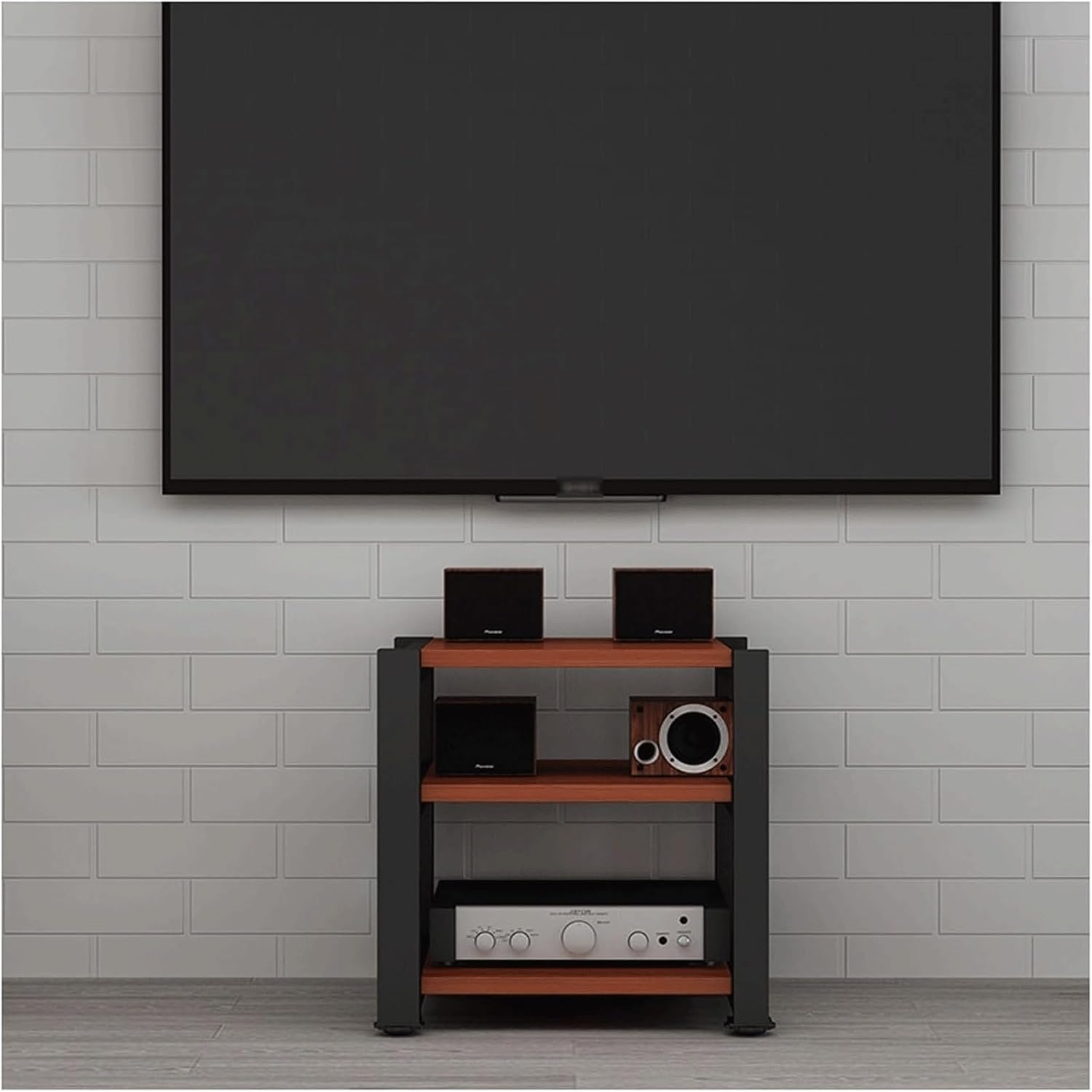 Audio Rack Stereo Rack Wooden Audio Equipment Rack Audio Open Rack Cabinet HiFi Rack Audio-Video Shelving Audio Component Rack(Rot,3 Tier)