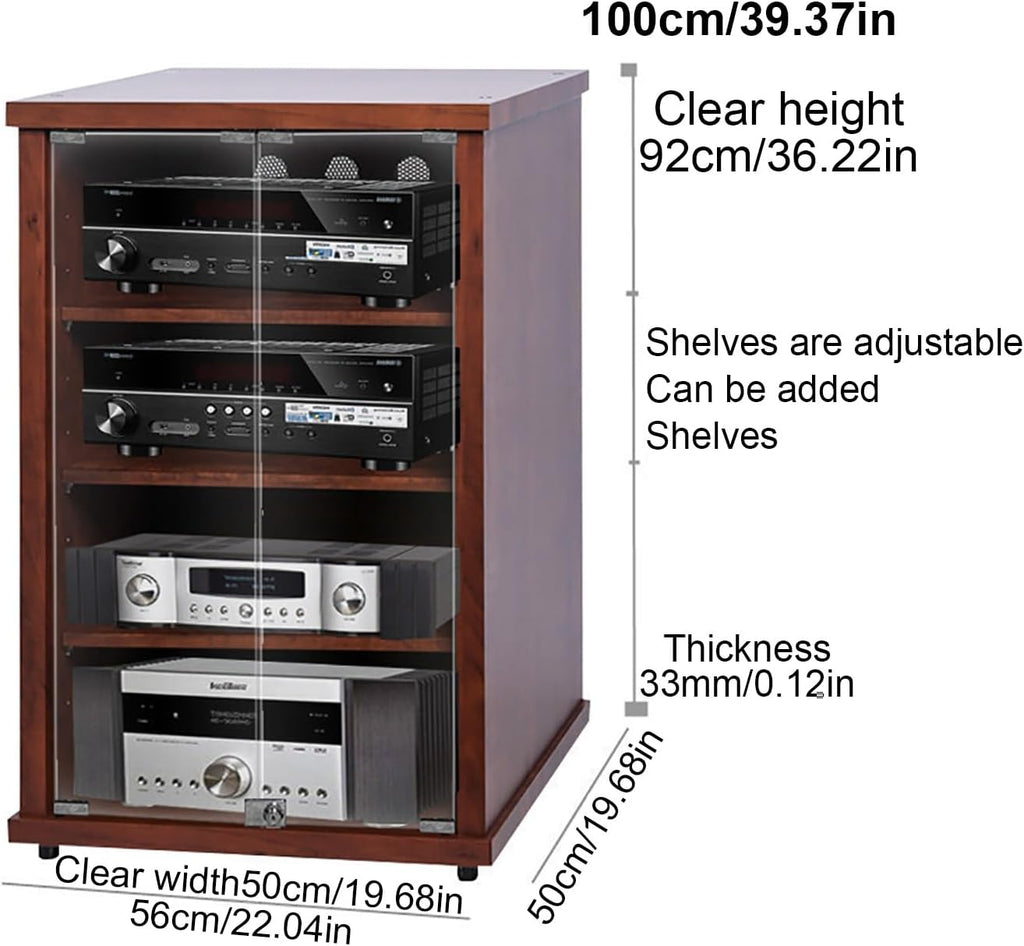 Wooden Media Cabinet, 4-Shelf Audio Rack Tower, 56x50x100cm, Stylish Record Player Stand, Multipurpose Storage Shelf for Home Entertainment & Living Room