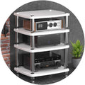 3-Tier HiFi Audio Cabinet Stand MDF Record Player Rack with Shock-Absorbing Feet Power Amplifier Shelf Wood Finish 60X48X57Cm Perfect for Home Audio Equipment