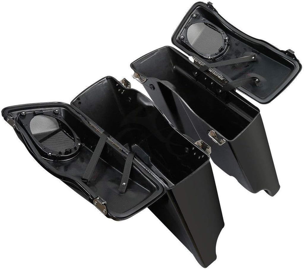 TCMT 5' Extended Saddlebags W/ 5'x7' Speaker Lids for Harley Touring Models CVO Road Glide Road King Street Glide Electra Glide Ultra Classic 1994-2013 (5' Extended Saddlebags)