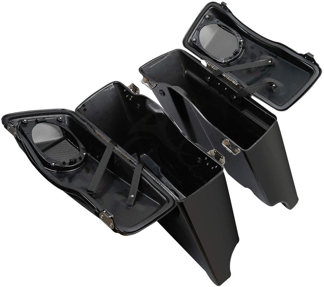 TCMT 5' Extended Saddlebags W/ 5'x7' Speaker Lids for Harley Touring Models CVO Road Glide Road King Street Glide Electra Glide Ultra Classic 1994-2013 (5' Extended Saddlebags)