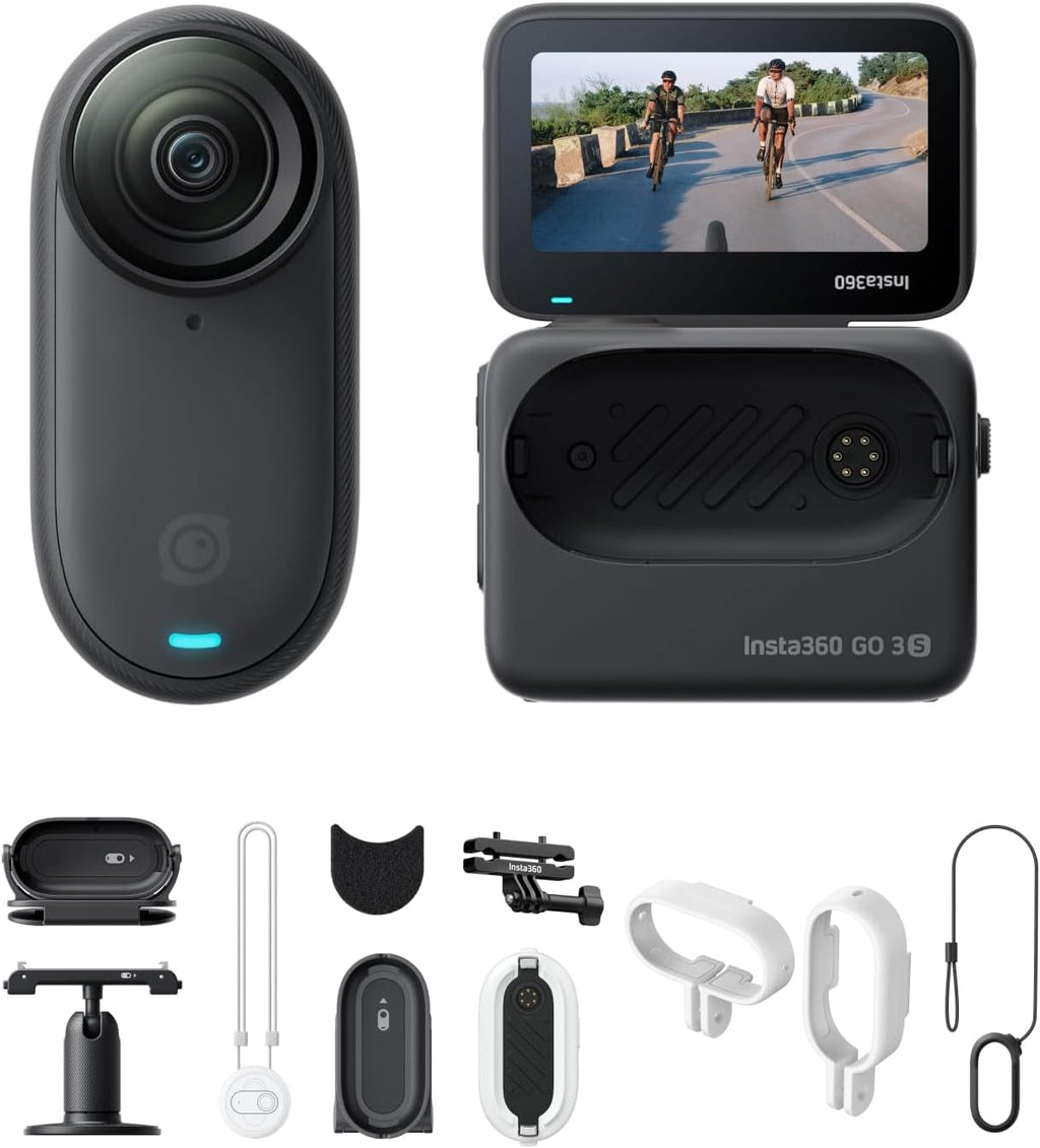 Insta360 GO 3S Cycling Multiview Bundle - 128 GB Black 4K Tiny Portable Vlogging Camera, Hands-Free POVs, Mount Anywhere, Stabilization, 140 Min Battery Life, 10m Waterproof, Pet POV, Black