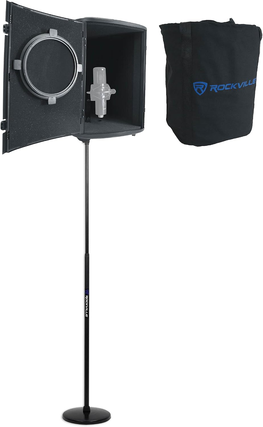 Rockville Microphone Bundle: ISOBOX Sound Isolation Box with Mic Stand & Pop Filter, RVMIC4 v2 Round-Base Pro Mic Stand with Quick-Release Hand Clutch, 2-items