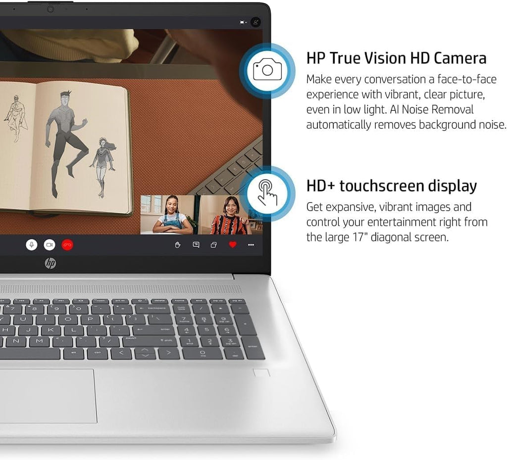 HP 17' Touchscreen Business Laptop, Intel 10-Core i7-1355U(Up to 5 GHz), Microsoft Office Pro Lifetime, 16 GB RAM, 512 GB SSD, HD Audio, 720P Webcam, WiFi 6, Bluetooth 5.3, Windows 11 Pro, Silver