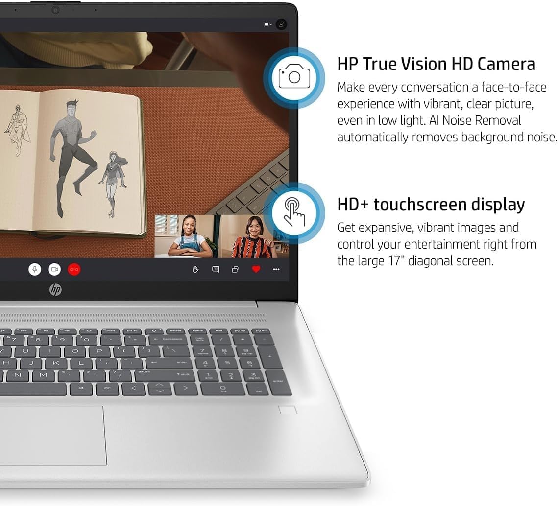 HP 17' Touchscreen Business Laptop, Intel 10-Core i7-1355U(Up to 5 GHz), Microsoft Office Pro Lifetime, 16 GB RAM, 512 GB SSD, HD Audio, 720P Webcam, WiFi 6, Bluetooth 5.3, Windows 11 Pro, Silver