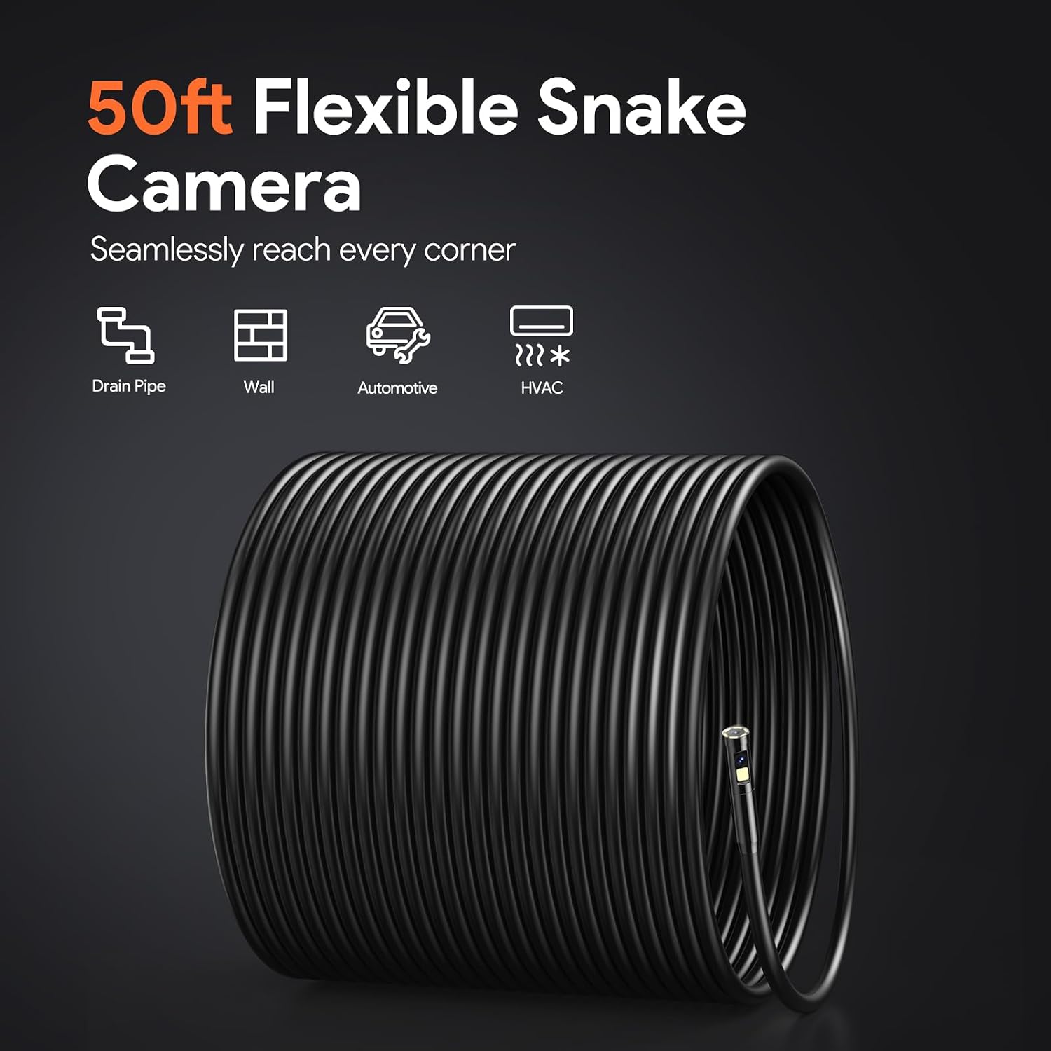DEPSTECH 50ft Sewer Camera, 1080P HD Triple Lens Borescope, 5' IPS Screen Endoscope with Light, IP67 Waterproof Plumbing Drain Pipe Snake Inspection Camera with 32G Card, Carry Case