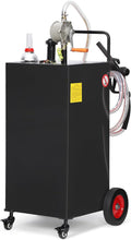 Fuel Caddy Tank 35-Gallon with Manual Transfer Pump, Heavy-Duty Mobile Gas & Diesel Storage Tank for Cars, Lawn Mowers, Boats, ATVs, and Farming Equipment. Effortless Refueling on 4 Large Wheels