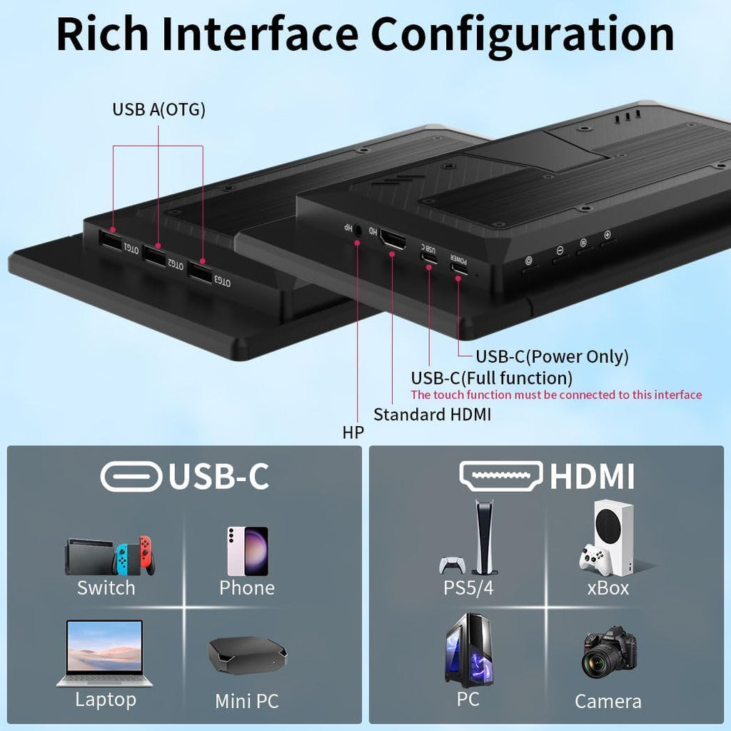 10.1 Inch Touchscreen Mini Monitor, IPS 1540×720 USB-C HDMI Portable Secondary Display with Stand & Speaker, Stretched Bar Screen for PC Laptop Rasp PI AIDA64 STEM DIY