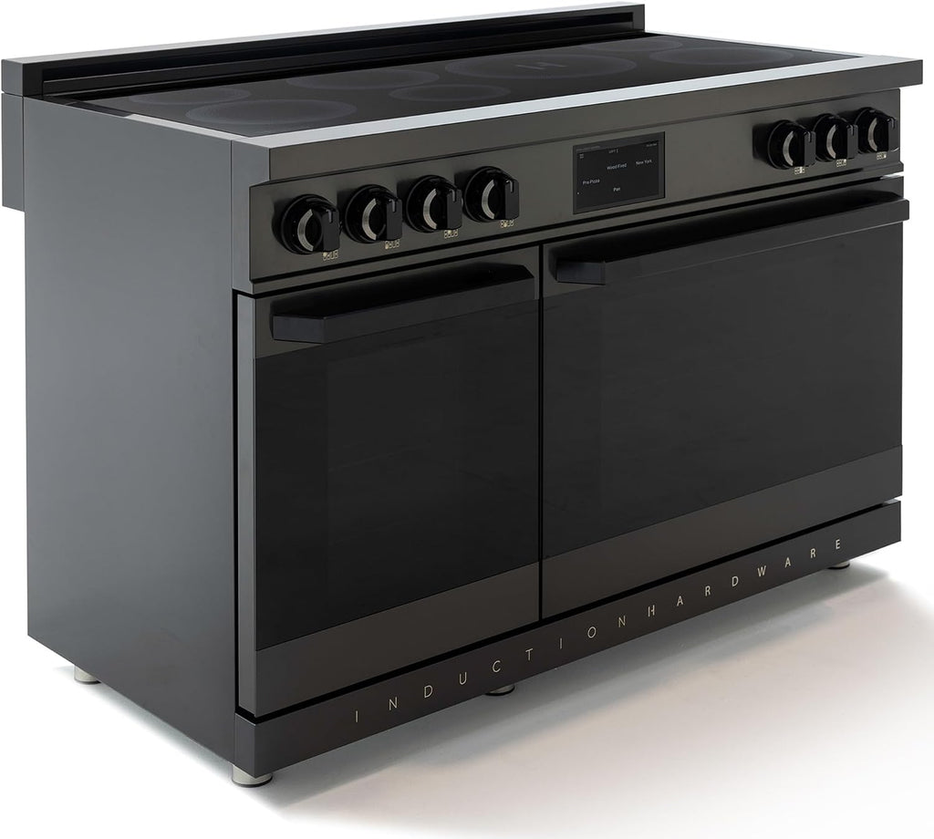 48 Inch Professional Induction Range with Double Convection Ovens, Air Fry, 7 Burner Electric Stove, Pizza Stone - Black Stainless Steel