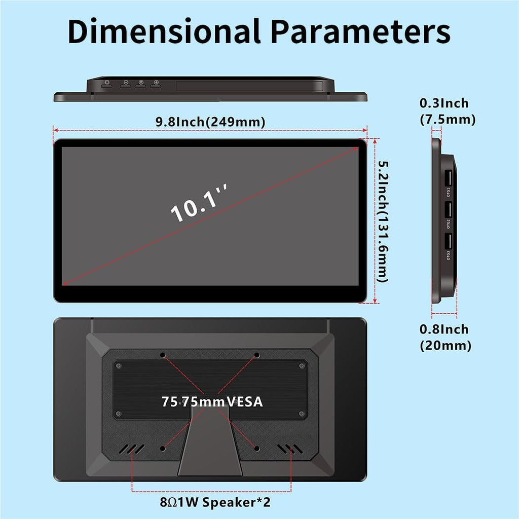 10.1 Inch Touchscreen Mini Monitor, IPS 1540×720 USB-C HDMI Portable Secondary Display with Stand & Speaker, Stretched Bar Screen for PC Laptop Rasp PI AIDA64 STEM DIY