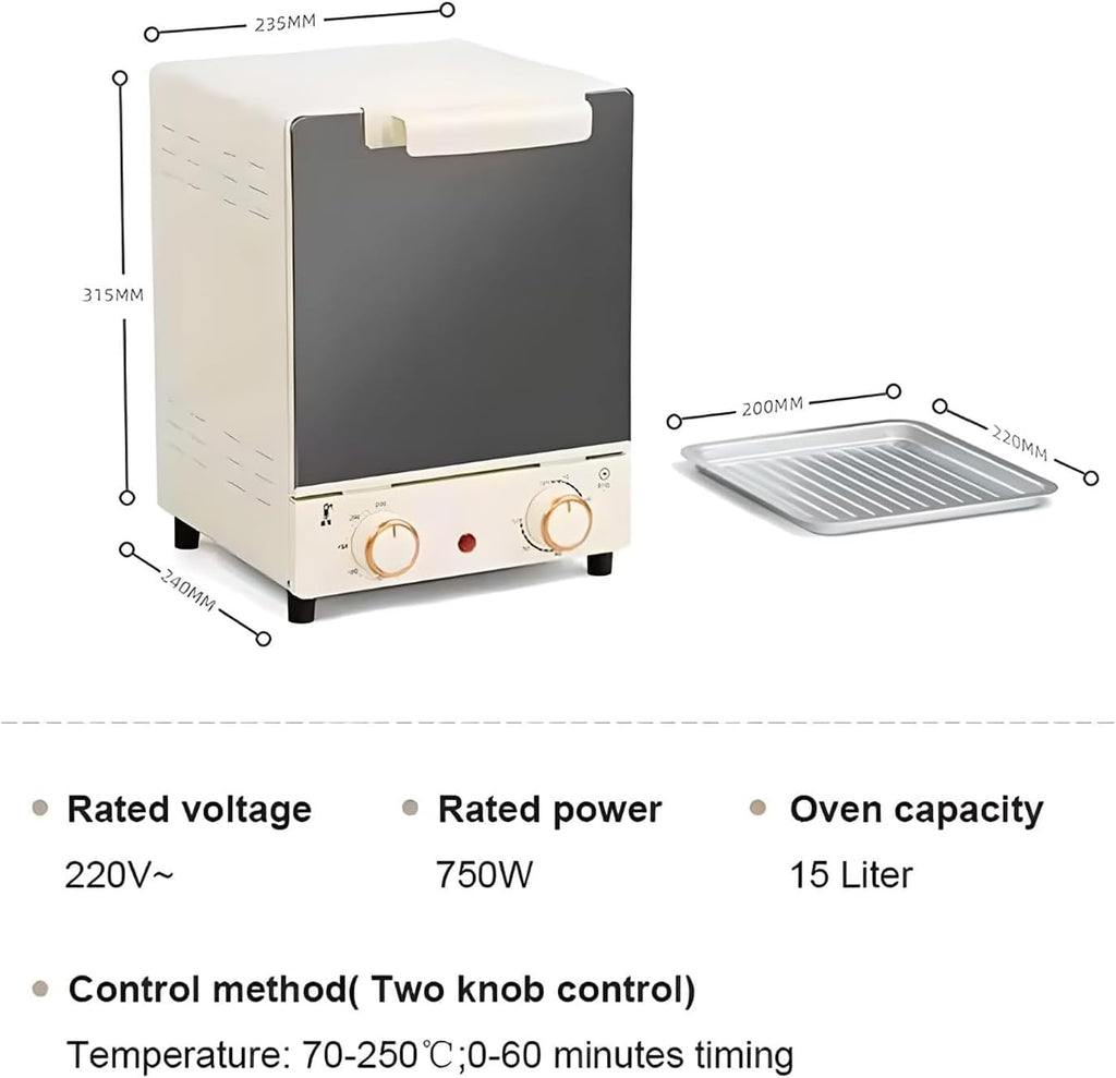 750W Countertop Mini Oven Air Fryer, 15L Electric Household Multi-Function Oven with Adjustable Temperature and Timer, Air Fryer Toaster Oven Combo 360° Hot Air Circulati