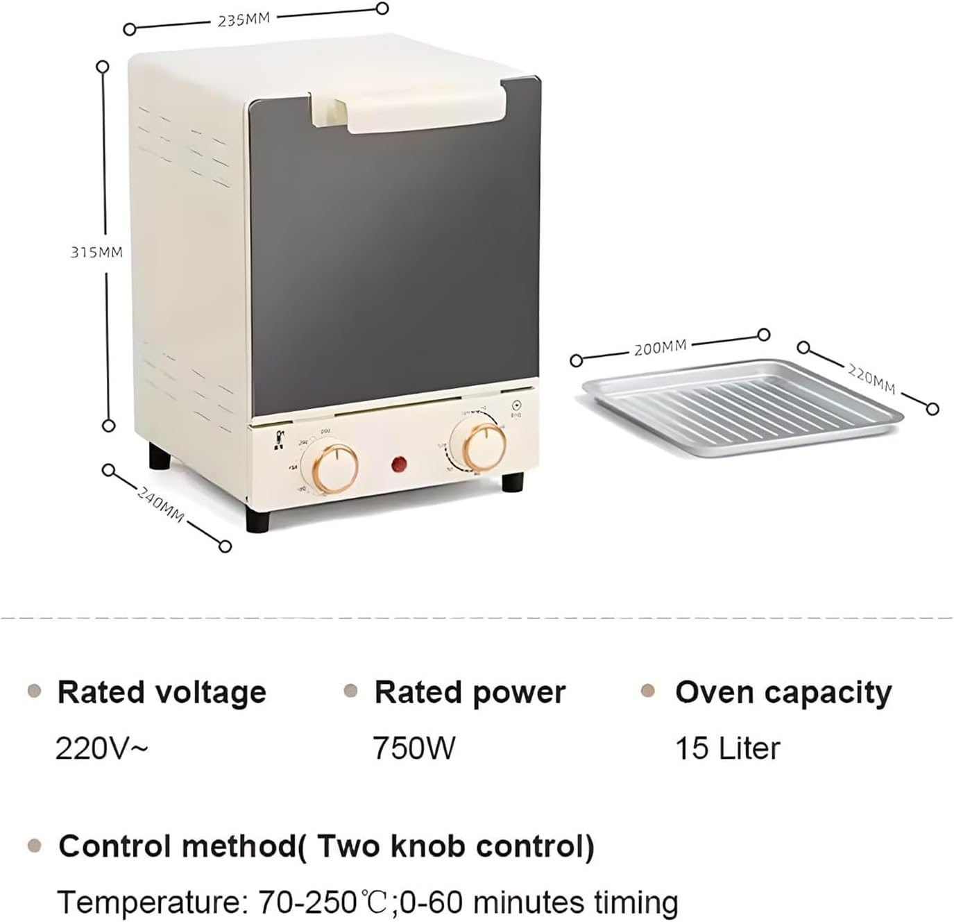 750W Countertop Mini Oven Air Fryer, 15L Electric Household Multi-Function Oven with Adjustable Temperature and Timer, Air Fryer Toaster Oven Combo 360° Hot Air Circulati