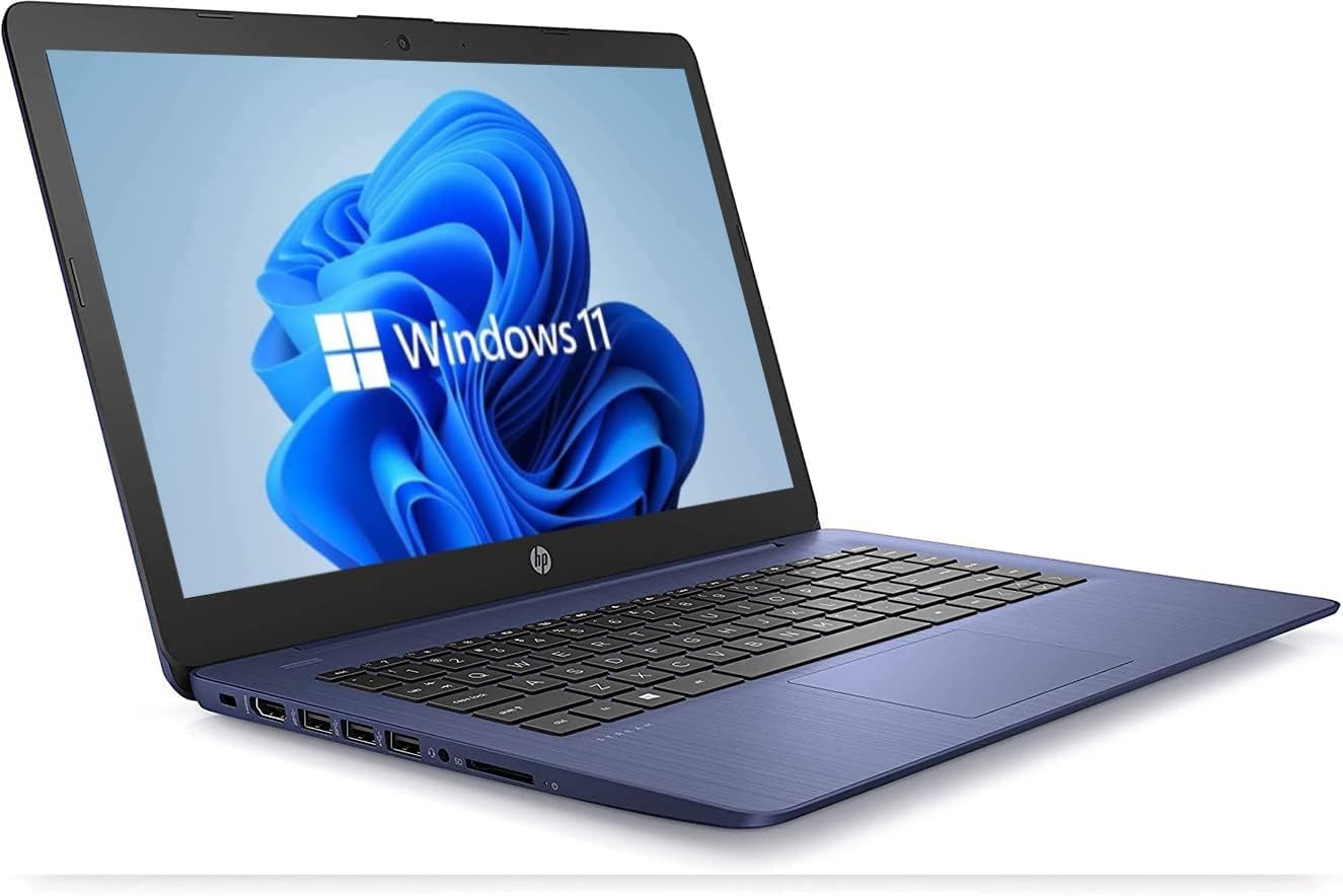 HP 14' HD Touchscreen Laptop, Windows 11, Intel Celeron Dual-Core Processor Up to 2.60GHz, 4GB RAM, 64GB SSD, Webcam, Dale Blue (Renewed)