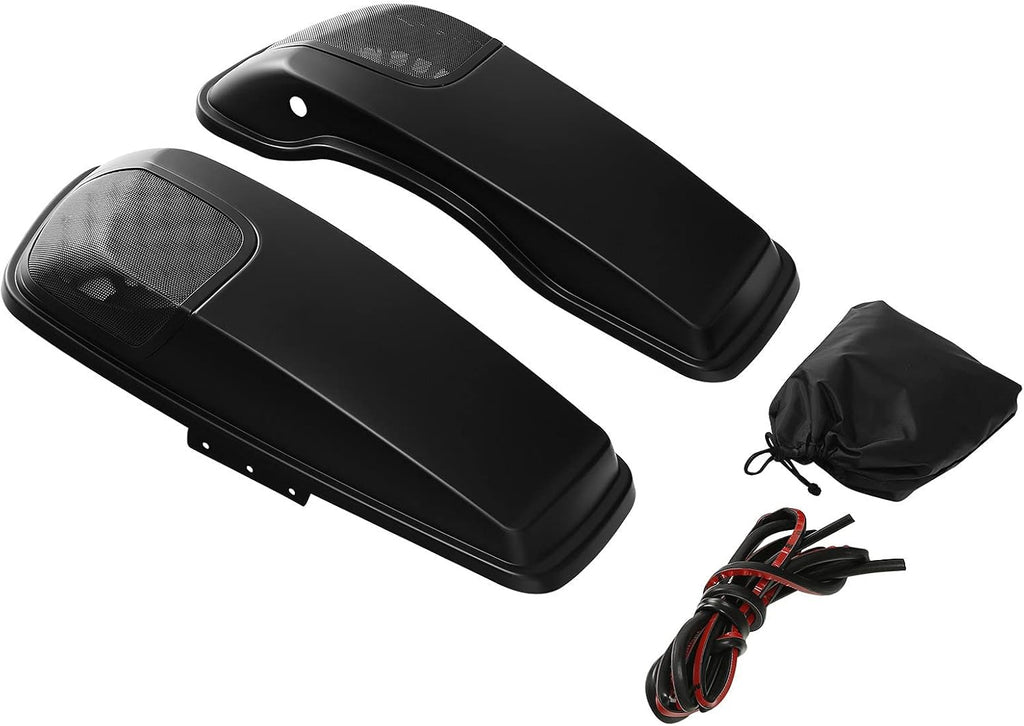 HR3 Color-Matched Black Denim Saddlebag Lids w/ 5'x7' Speaker Grills Compatible with 2014-later Harley Touring Road Glide Street Glide Ultra Limited Electra Glide Standard