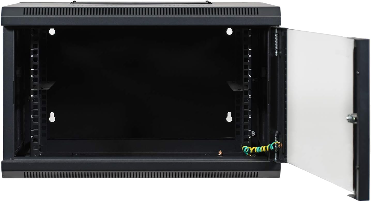 AEONS 6U Professional Wall Mount Server Cabinet Enclosure Double Section Hinged Swing Out 19-Inch Server Network Rack Locking Glass Door 22-Inches Deep Black (Fully Assembled)