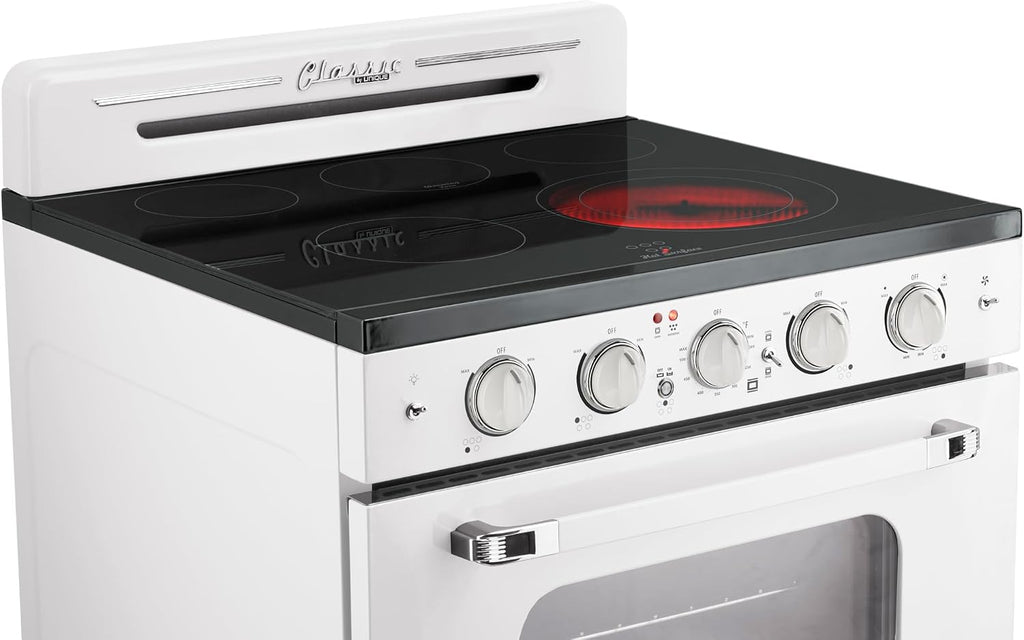 Unique Appliances Classic Retro Radiant Electric Range, Freestanding Electric Range with 5-Element Glass Cooktop, Convection Oven, and Oven Light, 30', Marshmallow White