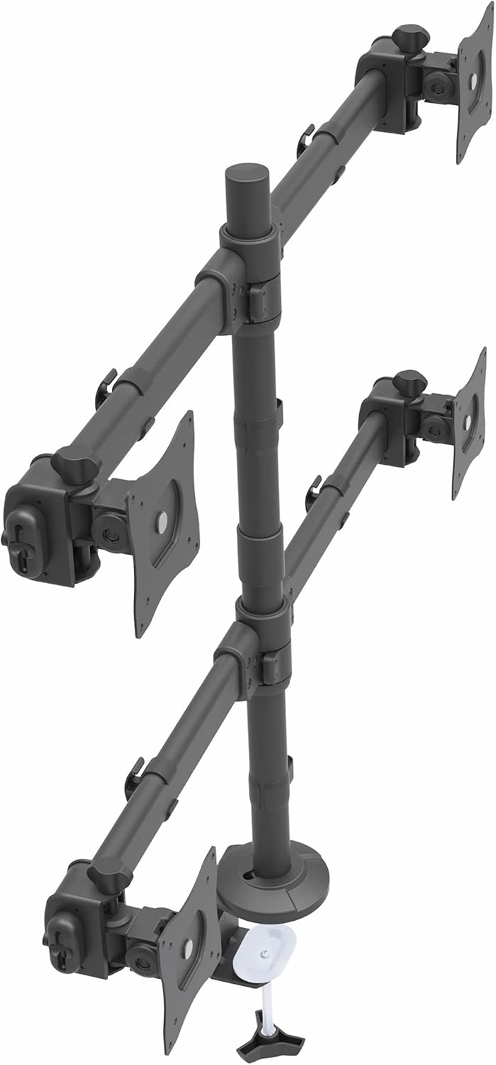 StarTech.com Desk Mount Quad Monitor Arm - Ergonomic VESA 4 Monitor Mount 2x2 up to 27' - Articulating & Height Adjustable Pole Mount - Tilt/Swivel/Rotate LCD/LED Screen - Clamp/Grommet (ARMQUAD)