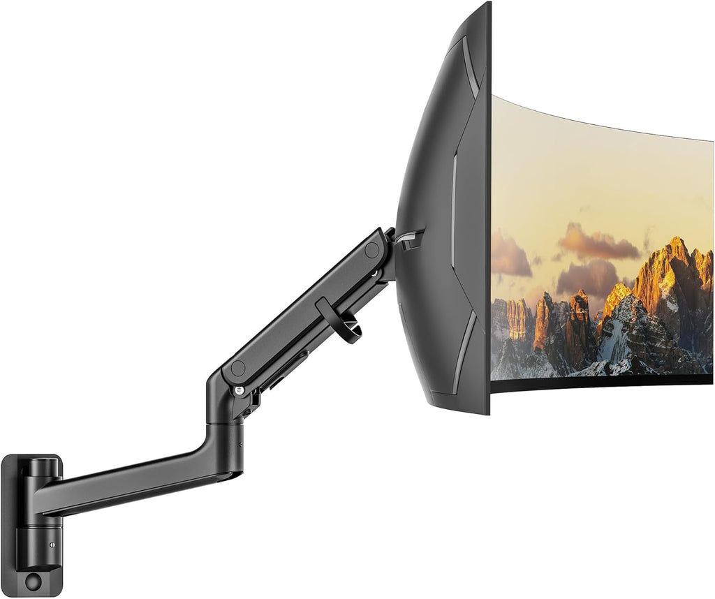 monTEK Monitor Wall Mount for 17-57' up to 59.4 lbs Ultrawide Screens, Single Heavy-Duty Aluminum Gas Spring Monitor Arm with Full Motion Adjustment, VESA 75x75/100x100 Compatible, Black