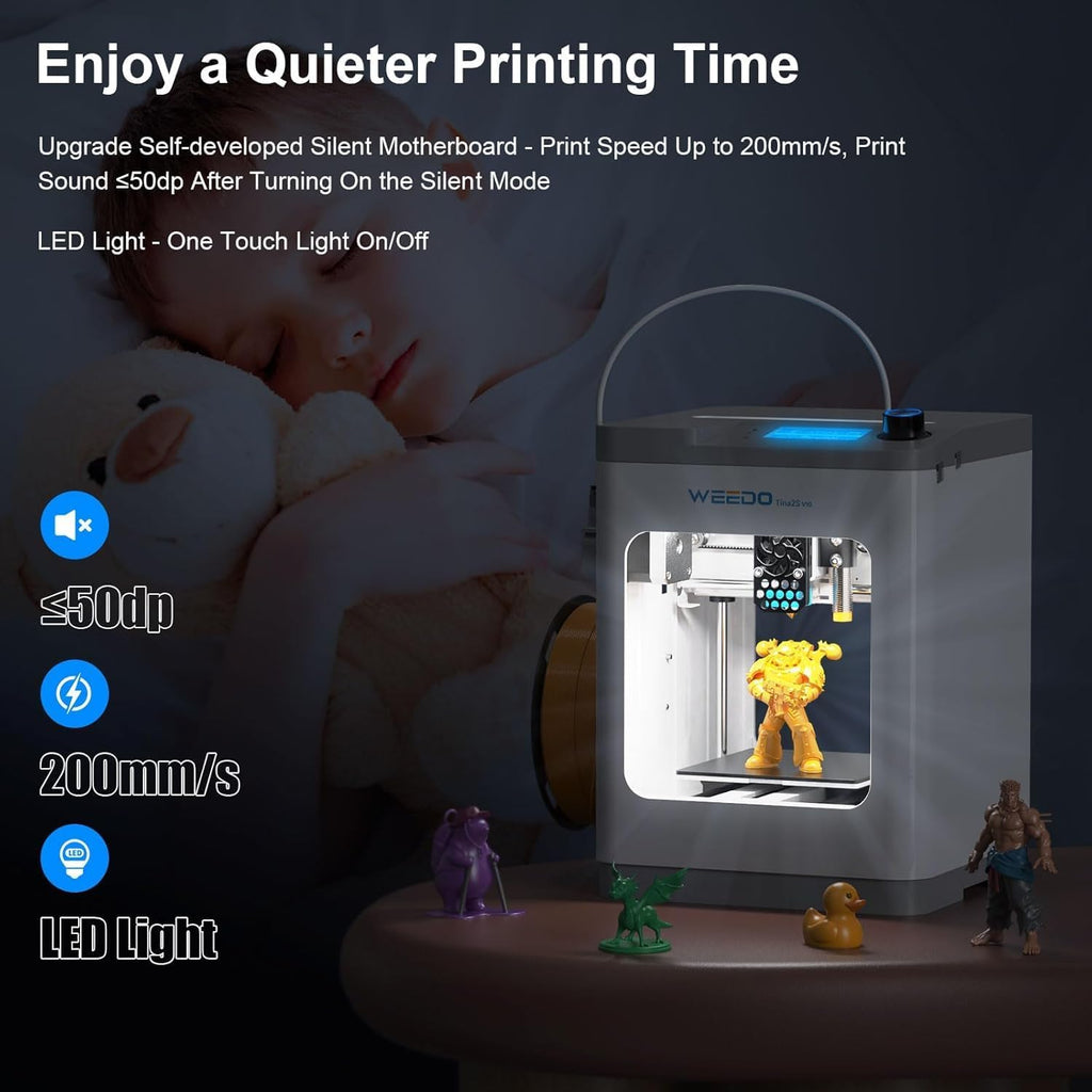 TINA2S 3D Printer with WiFi Printing, WEEDO Mini 3D Printers for Kids and Beginners, Auto Leveling and Fully Assembled FDM 3D Printer, Open Source DIY 3D Printer for Home Classroom and Office