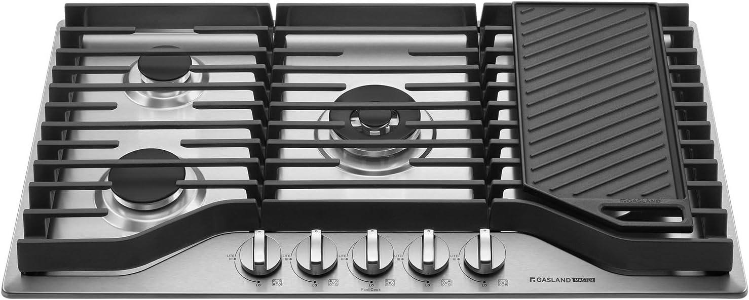 GASLAND Master 36 Inch Heavy Duty Gas Cooktop with Griddle PRO GH3905SS1FC with 5 Burners,CSA certified, 120V Plug-in, NG/LPG Convertible