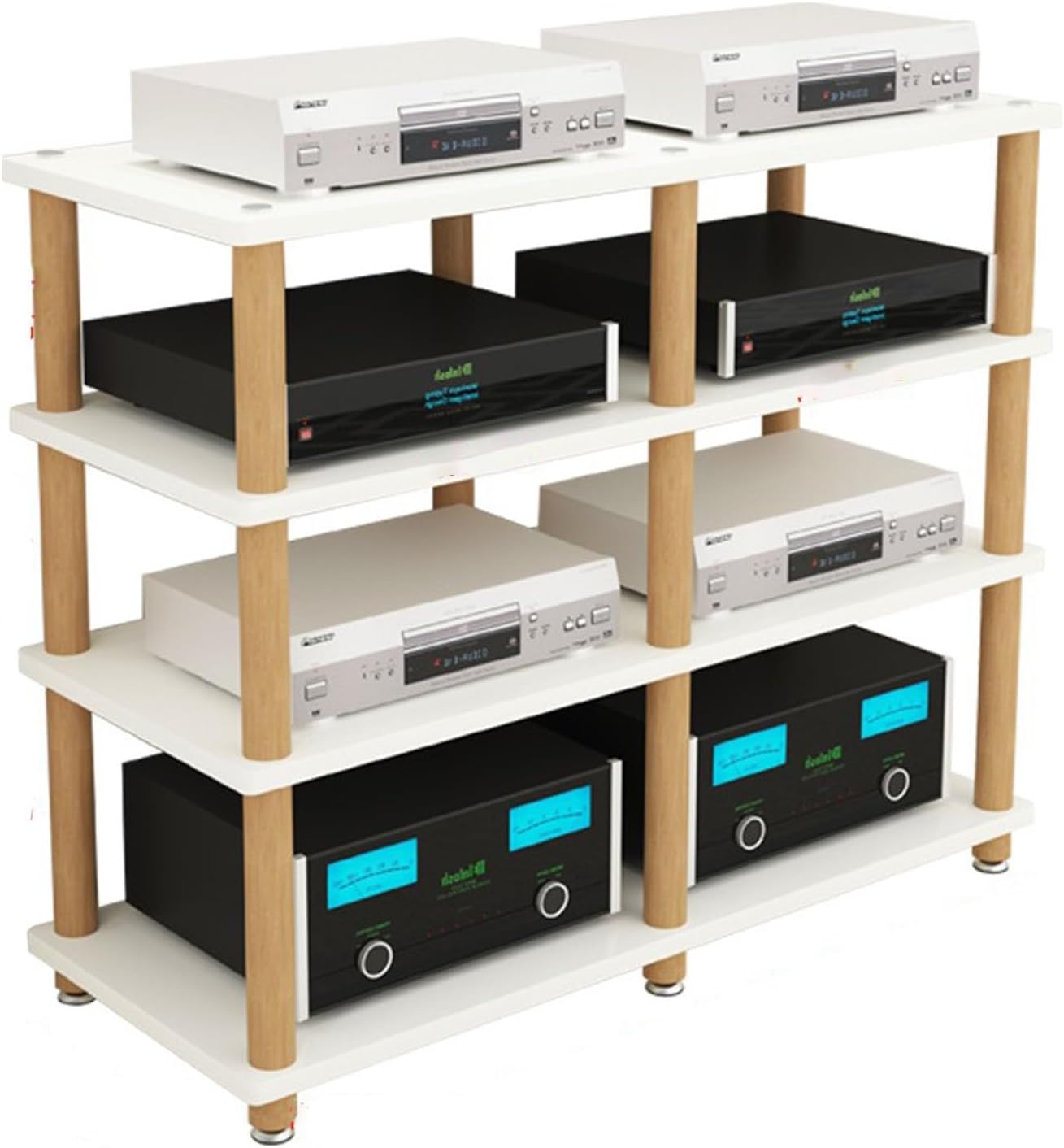 Heavy Duty Double-Wide Amplifier Rack Shelf, 2 3 4 Tier Stereo Stands for HiFi Audio Equipment Dac, Small Entertainment Cabinet - Wood Legs, Corner Entertainment Center(H-89cm/35in)