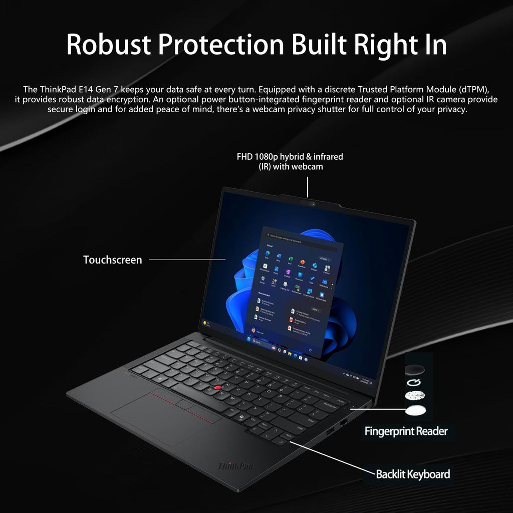 Lenovo ThinkPad E14 Gen 7 Business Laptop, 14' FHD+ Touchscreen, Intel Core 7 240H, 16GB DDR5, 1TB SSD, Fingerprint, Backlit, HDMI, 1080p Webcam, Wi-Fi 6E, Windows 11 Pro, Bundle w/ 7-in-1 USB-C Hub