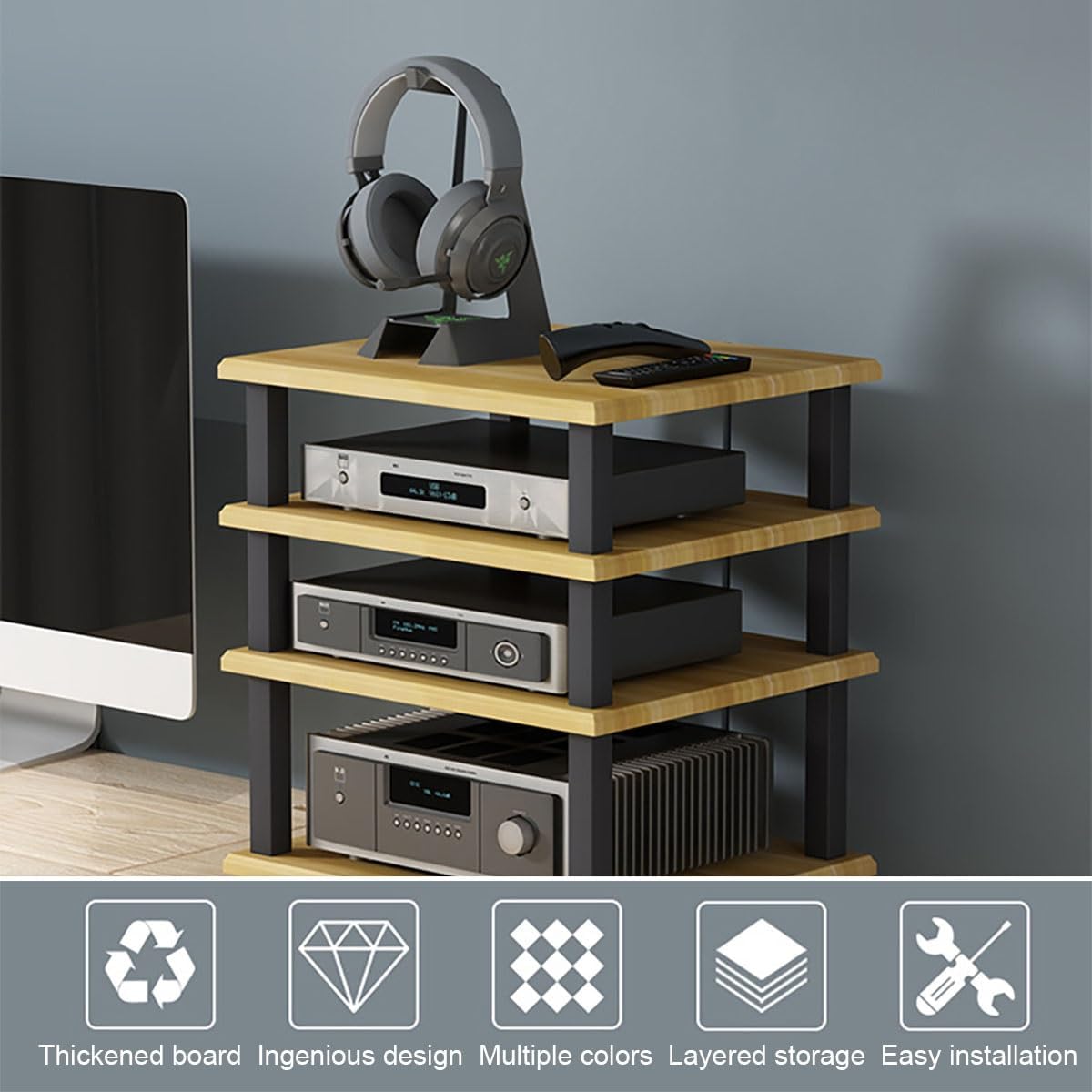 Portable AV Component Stand, Media Storage Rack for Stereo, Metal Frame Audio Tower, Entertainment Shelf Cabinet, Compact Design for Desktop (White, H35cm/13.7in)