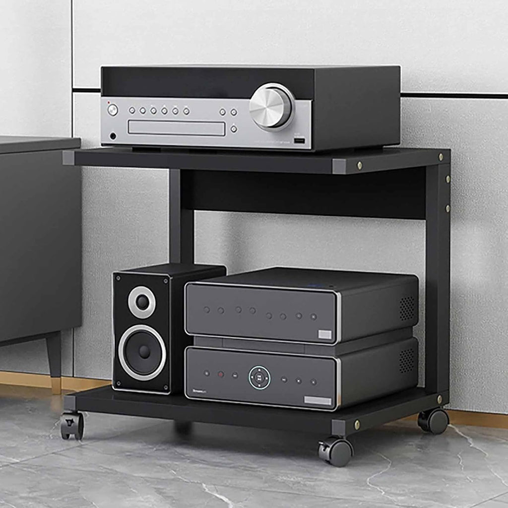 2-Tier Video Media Stand,Stereo Cabinet with Wheels,Movable Media Storage Cabinet,Audio Rack Tower AV Equipment Cabinet,CD Record Player Stereo Receiver Display Stand(Black,50x40x60CM)