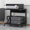 2-Tier Video Media Stand,Stereo Cabinet with Wheels,Movable Media Storage Cabinet,Audio Rack Tower AV Equipment Cabinet,CD Record Player Stereo Receiver Display Stand(Black,50x40x60CM)