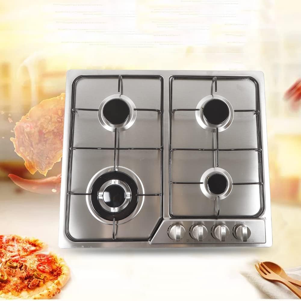 Built-in Gas Cooktop, 4 Burner Gas Hob, Natural Gas Propane Stovetop, 23' Cook Stove with 4 Sealed Burners, Stainless Steel Gas Stove Top with Thermocouple Protection