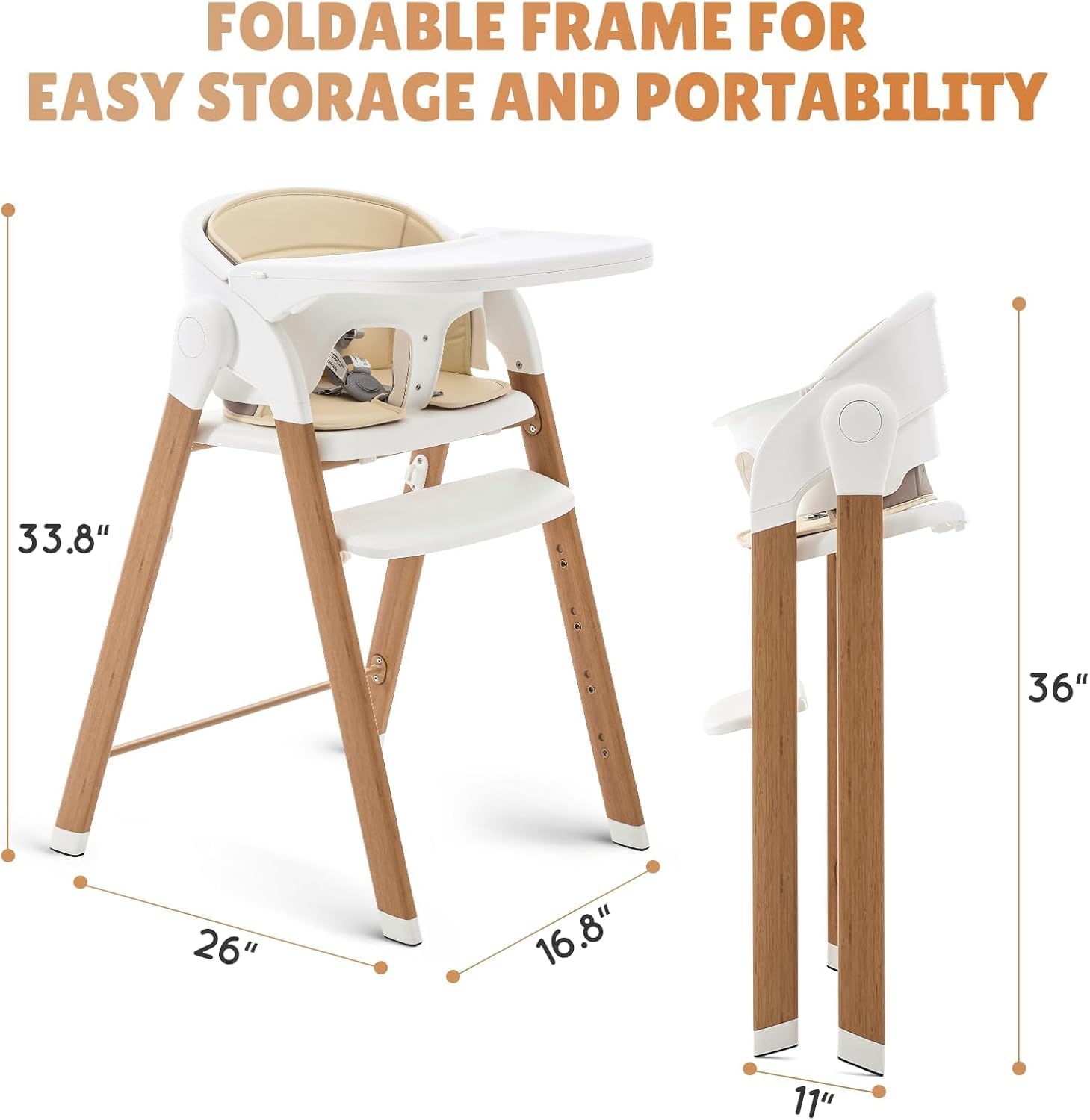 GYARING 5 in 1 Baby high Chair,Adjustable Convertible Infant Chair with Removable Tray, Easy to Clean,Khaki