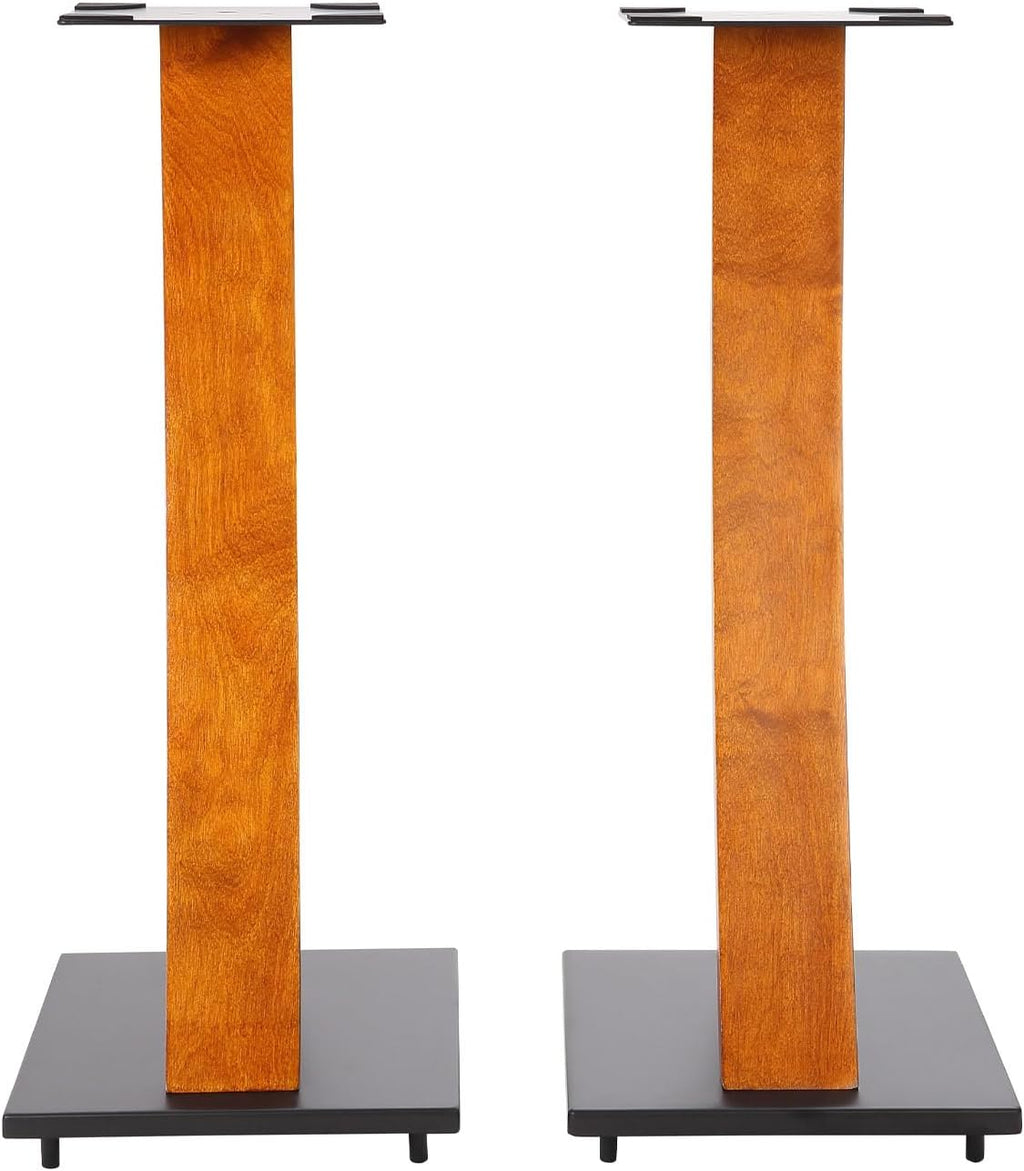 EXIMUS One Pair Fixed Height Universal Speaker Floor Stands with Real Wood - Cherry - 290 Series