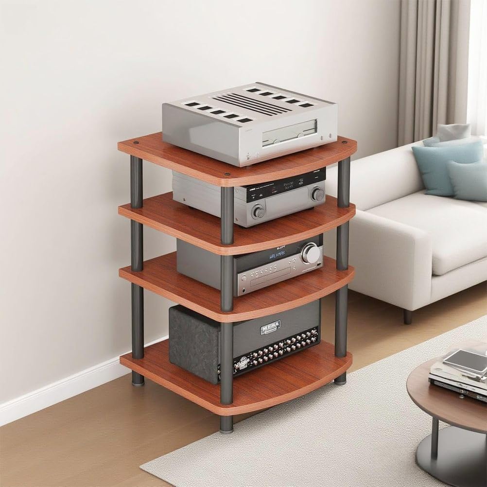 4-Tier AV Media Stand Audio Rack Tower Adjustable Height TV Game Console Equipment Shelf CD Record Player Stereo Component Rack Cabinet for Home Theater Studio,Brown,4 Tier