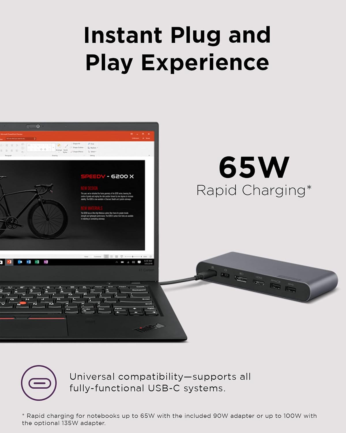 Lenovo Docking Station USB-C Universal Business Dock – Dual Display (1 DP 1.4 & 1 HDMI 2.0) – 65W Charging for Laptop (90W Power Adapter Included) – 3X USB-A & 2X USB-C Ports – Windows Compatible